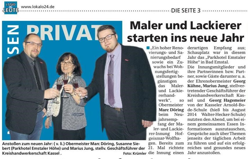 Maler und Lackierer starten ins neue Jahr - Kreishandwerkerschaft Kassel